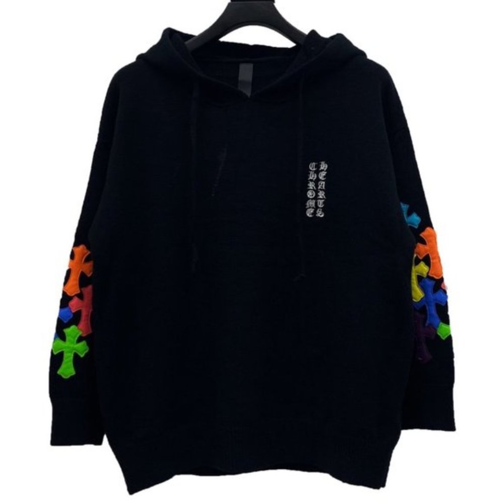 Black Chrome Hearts Horseshoe Embroidered Color Print Hooded Sweater